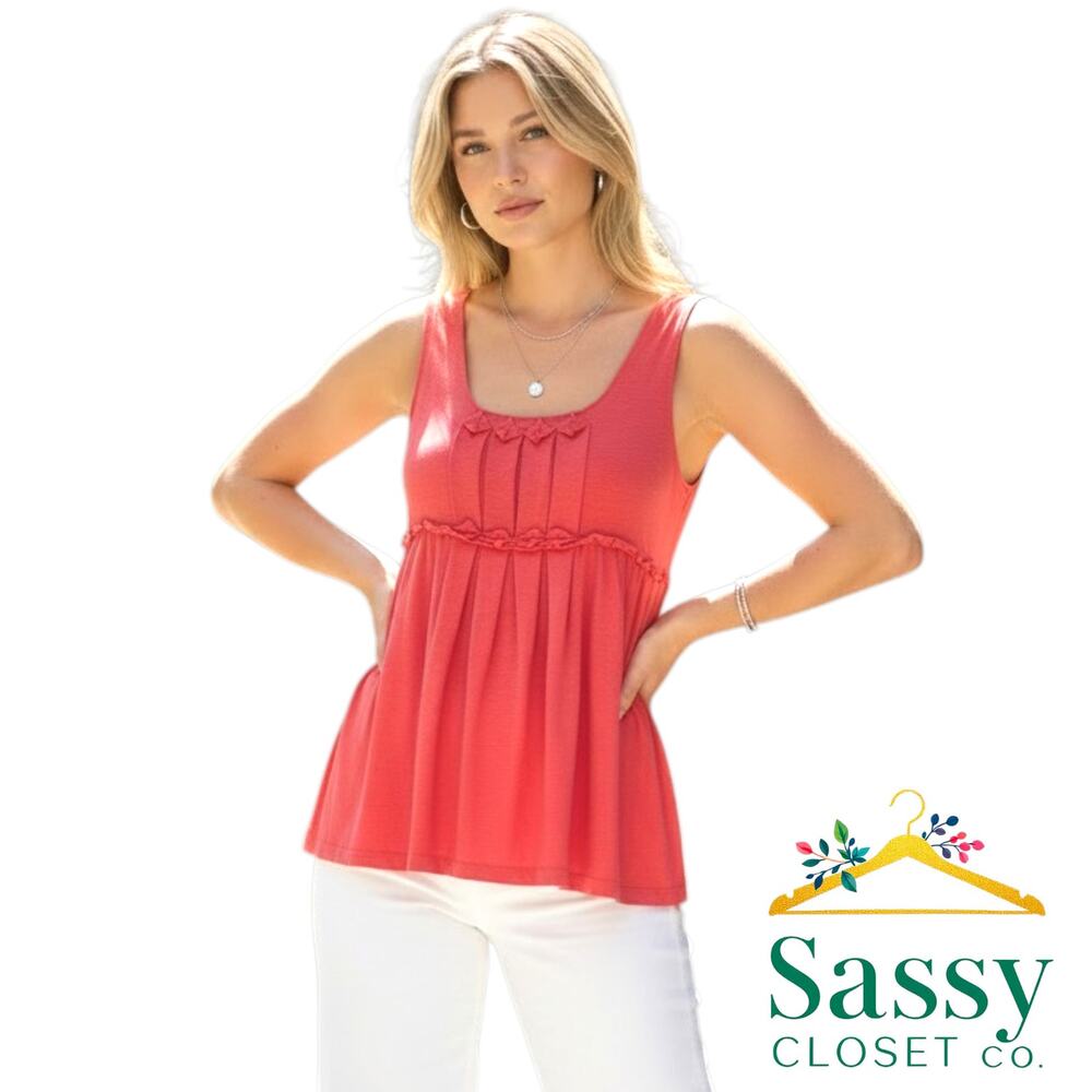 MAX STUDIO Red Origami Pleated Empire Tank Top L Womens EUC Babydoll 9705U70